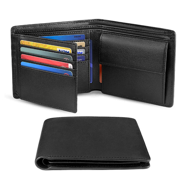 Genuine Leather Slim Trifold Men Wallet with Coin