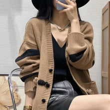 Load image into Gallery viewer, 100% Wool Cardigan Women&#39;s Sweater Loose and Comfortable Long Sleeve