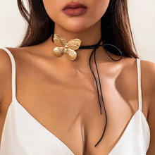 Load image into Gallery viewer, Long Leather Wax Thread Chain Big Butterfly Necklace