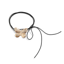 Load image into Gallery viewer, Long Leather Wax Thread Chain Big Butterfly Necklace