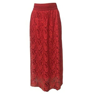 Double Lace Layer Chiffon Pleated Long Maxi Skirt Elastic