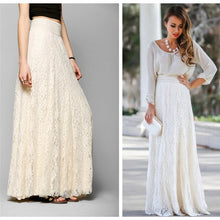 Load image into Gallery viewer, Double Lace Layer Chiffon Pleated Long Maxi Skirt Elastic