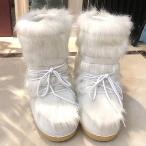 Snow Boots Fluffy Lace Up Middle