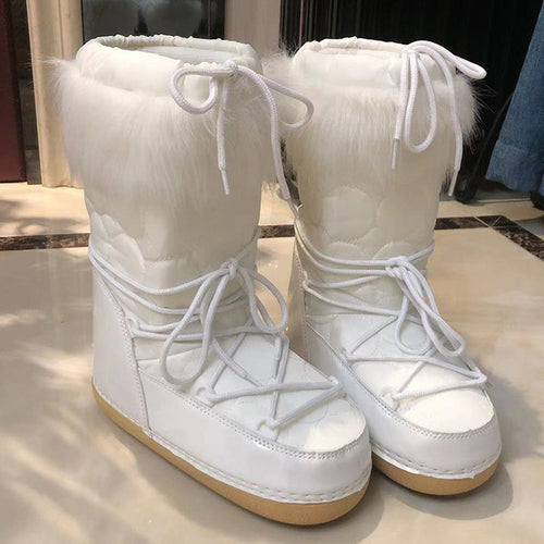 Snow Boots Fluffy Lace Up Middle