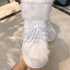 Snow Boots Fluffy Lace Up Middle