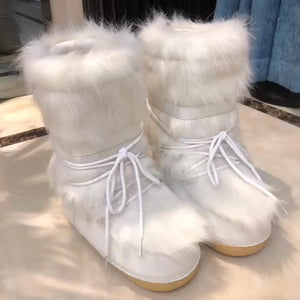 Snow Boots Fluffy Lace Up Middle