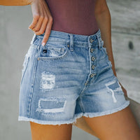 Women Casual Vintage Denim Shorts Button Skinny