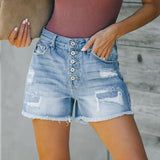 Women Casual Vintage Denim Shorts Button Skinny