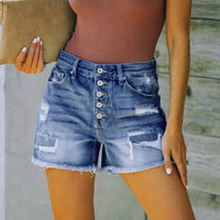 Women Casual Vintage Denim Shorts Button Skinny