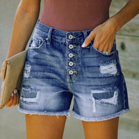 Women Casual Vintage Denim Shorts Button Skinny