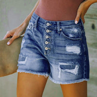 Women Casual Vintage Denim Shorts Button Skinny