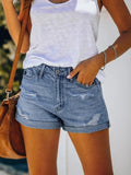 Women Slim Hole Denim Shorts Casual