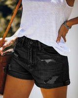 Women Slim Hole Denim Shorts Casual