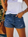 Women Slim Hole Denim Shorts Casual