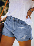 Women Slim Hole Denim Shorts Casual