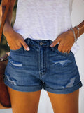 Women Slim Hole Denim Shorts Casual