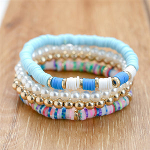 4pcs/set Boho Round Heishi Beads Multilayer Wrap Bracelet