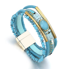 Load image into Gallery viewer, Crystal Stone Beaded Leather Bracelet