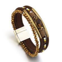 Load image into Gallery viewer, Crystal Stone Beaded Leather Bracelet