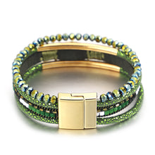 Load image into Gallery viewer, Crystal Stone Beaded Leather Bracelet