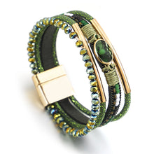 Load image into Gallery viewer, Crystal Stone Beaded Leather Bracelet