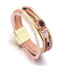 Load image into Gallery viewer, Crystal Stone Beaded Leather Bracelet