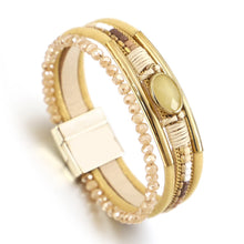 Load image into Gallery viewer, Crystal Stone Beaded Leather Bracelet