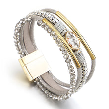 Load image into Gallery viewer, Crystal Stone Beaded Leather Bracelet
