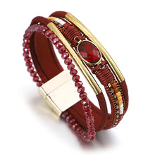 Load image into Gallery viewer, Crystal Stone Beaded Leather Bracelet