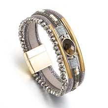 Load image into Gallery viewer, Crystal Stone Beaded Leather Bracelet