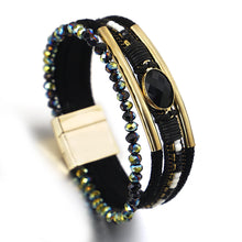 Load image into Gallery viewer, Crystal Stone Beaded Leather Bracelet