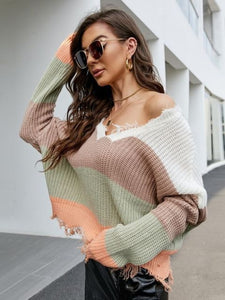 Autumn Sexy Tassel Sweater Casual V neck Knitted Pullover