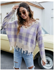 Autumn Sexy Tassel Sweater Casual V neck Knitted Pullover