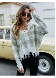 Autumn Sexy Tassel Sweater Casual V neck Knitted Pullover