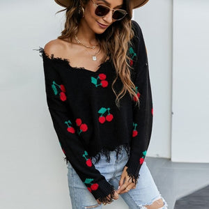 Autumn Sexy Tassel Sweater Casual V neck Knitted Pullover