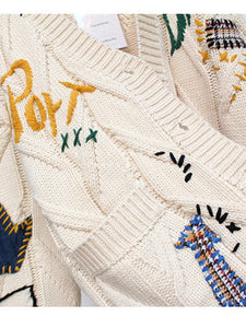 Autumn Winter Cardigan Women Fashion Embroidery Letter Print Knitted