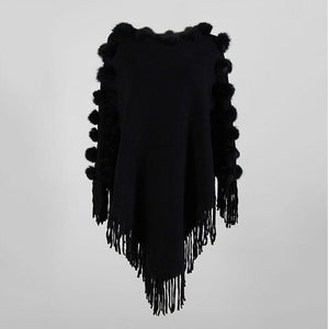 Autumn Winter Tassel Hairball Cape Poncho Oversized Sweater