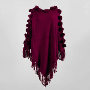 Autumn Winter Tassel Hairball Cape Poncho Oversized Sweater