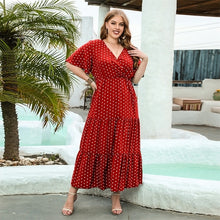 Load image into Gallery viewer, Boho Polka Dot Print A Line Long Dress