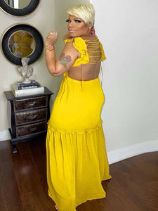 Sexy Backless Yellow Maxi Dress V Neck