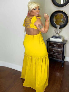 Sexy Backless Yellow Maxi Dress V Neck