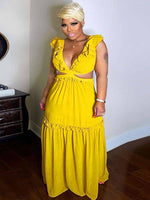 Sexy Backless Yellow Maxi Dress V Neck