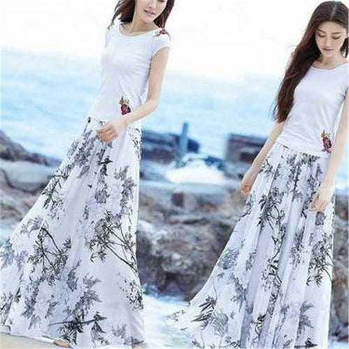 Chiffon Floral Maxi Summer Skirt Long High Waist