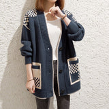 Patchwork Plaid Knit Midi Cardigan