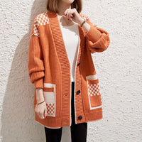 Patchwork Plaid Knit Midi Cardigan