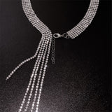 Rhinestones Choker Necklace Long Tassel