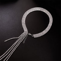 Rhinestones Choker Necklace Long Tassel