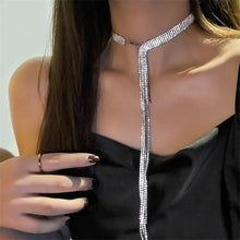 Load image into Gallery viewer, Rhinestones Choker Necklace Long Tassel