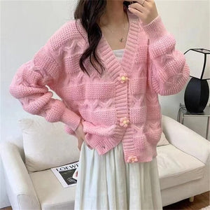 Flower Button Sweater Coat Cardigan