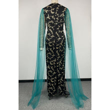 Load image into Gallery viewer, Green Gauze Maxi Dress Gold Stamping Long Sleeve